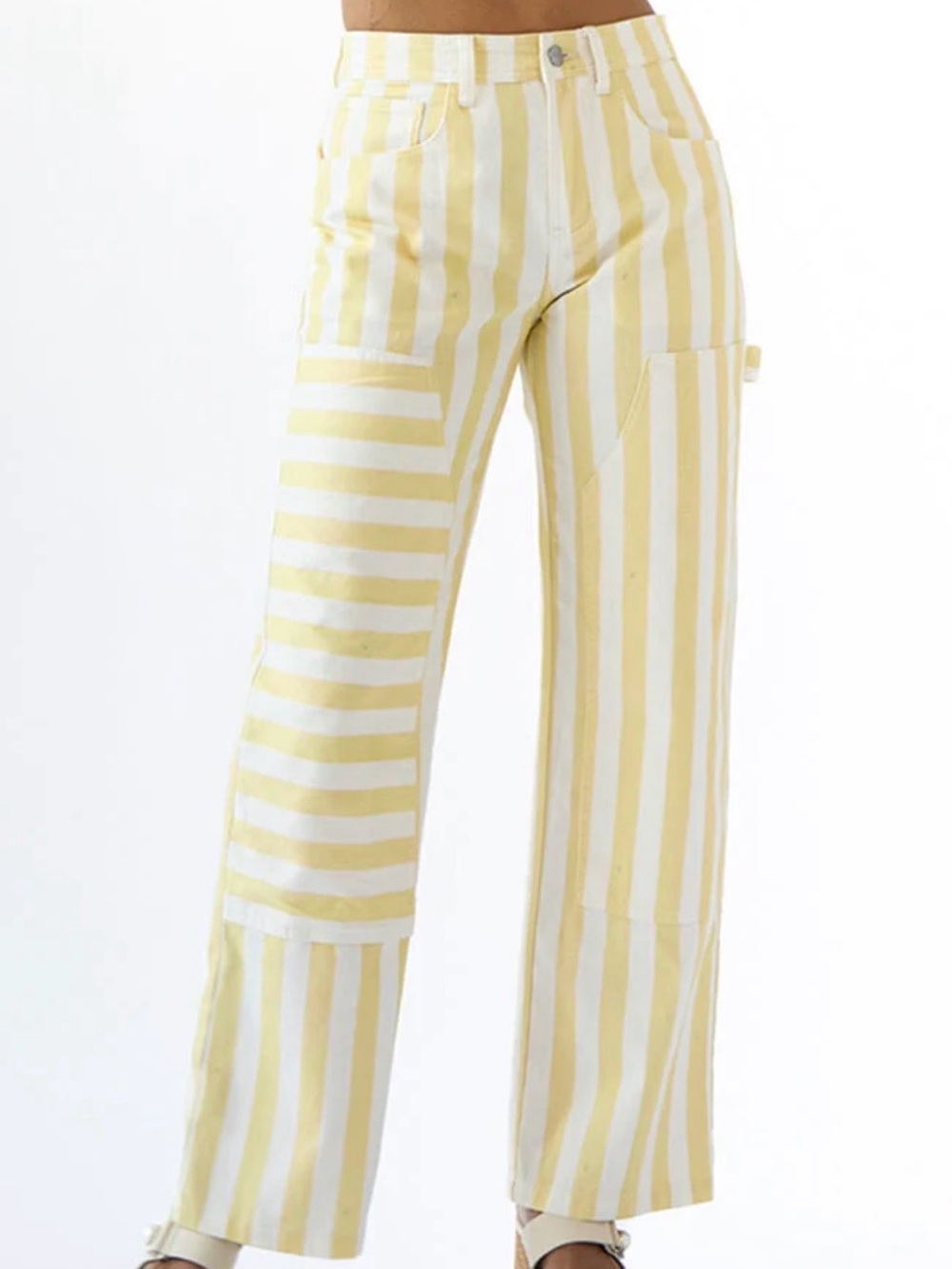 Rachel Antonoff Yellow and White Striped Straight-Leg Pants